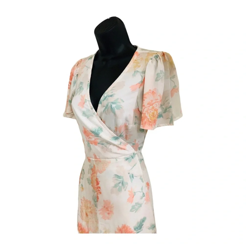 Abercrombie & Fitch white orange floral flutter sleeve wrap dress size small new